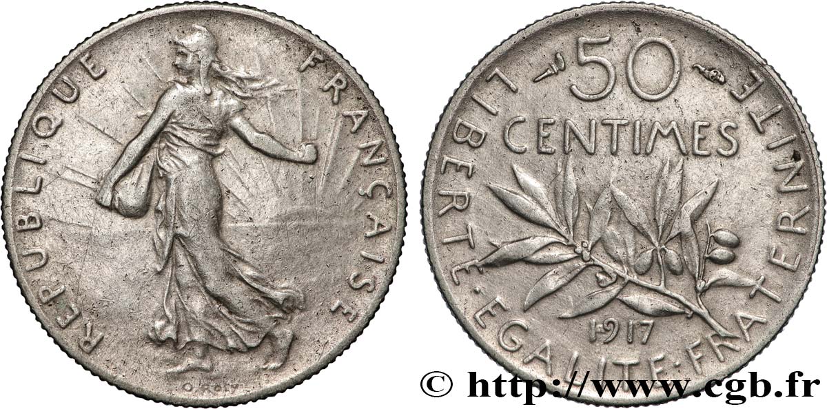 50 centimes Semeuse 1917 Paris F.190/24 SPL 