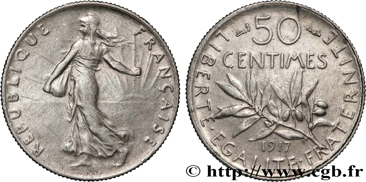 50 centimes Semeuse 1917 Paris F.190/24 EBC 