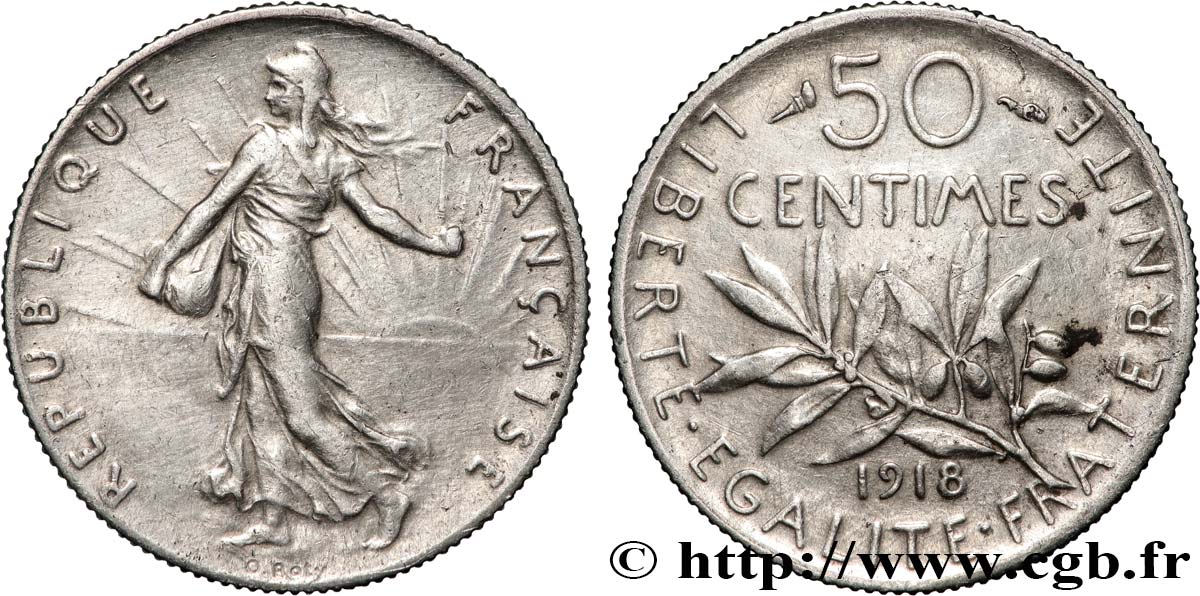 50 centimes Semeuse 1918  F.190/25 SPL+ 