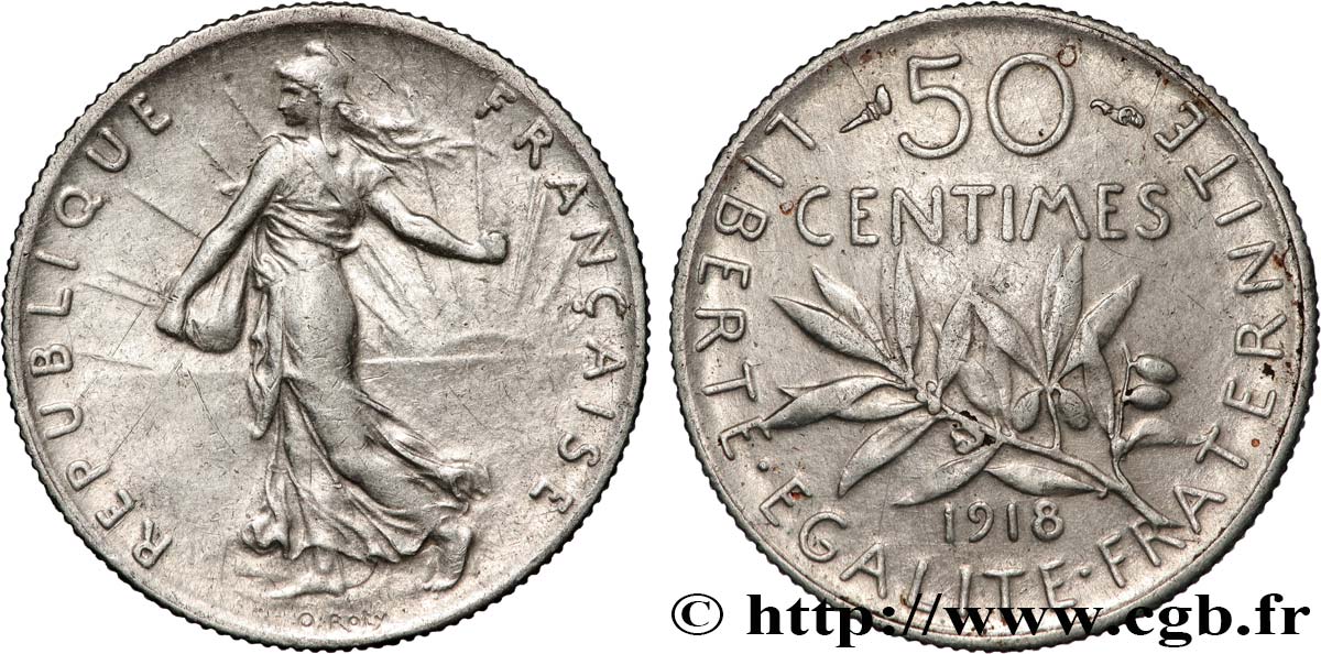 50 centimes Semeuse 1918  F.190/25 SPL+ 