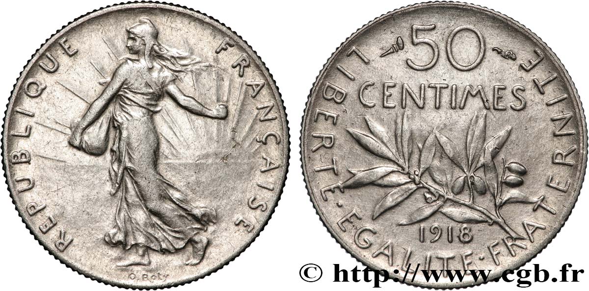 50 centimes Semeuse 1918  F.190/25 SPL+ 