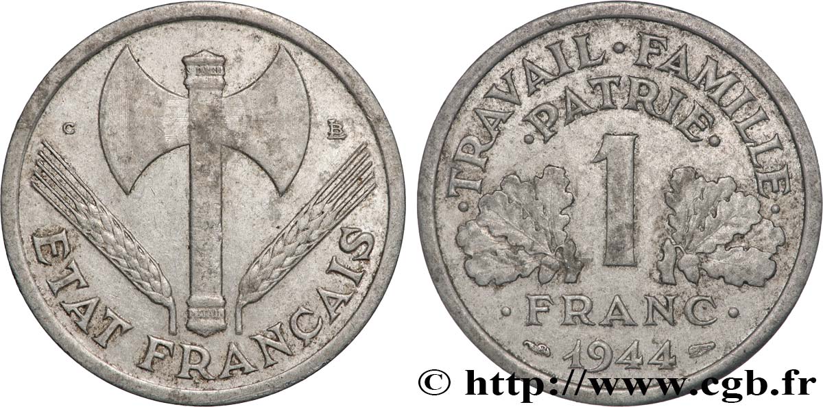 1 franc Francisque, légère, petit c 1944 Castelsarrasin F.223/8 XF 