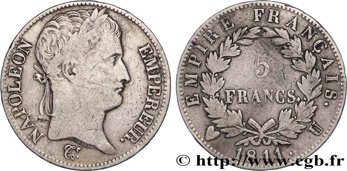 5 francs Napoléon Empereur, Empire français 1811 Turin F.307/39 F15 