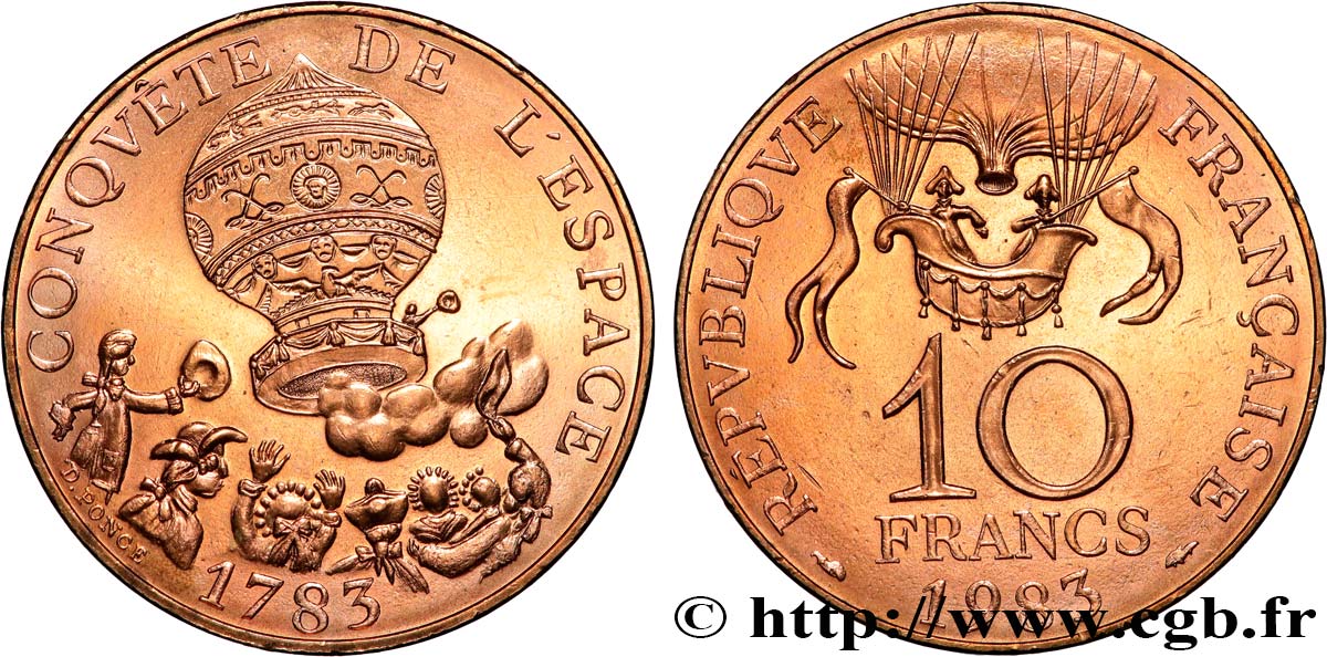 10 francs Conquête de l’Espace 1983  F.367/2 MS64 