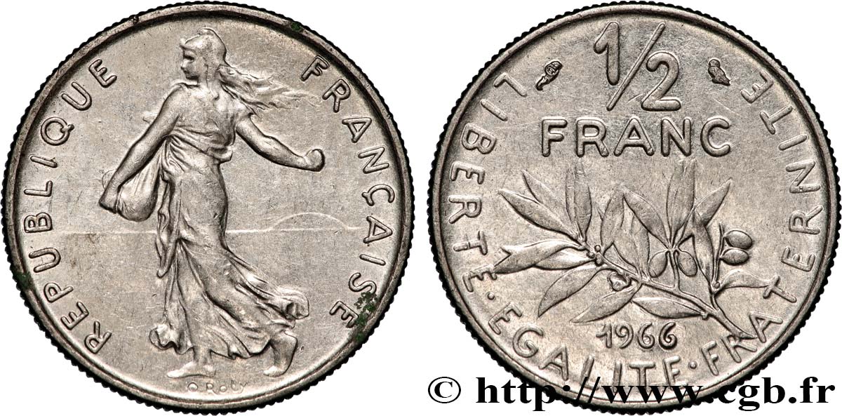 1/2 franc Semeuse 1966 Paris F.198/5 VZ+ 