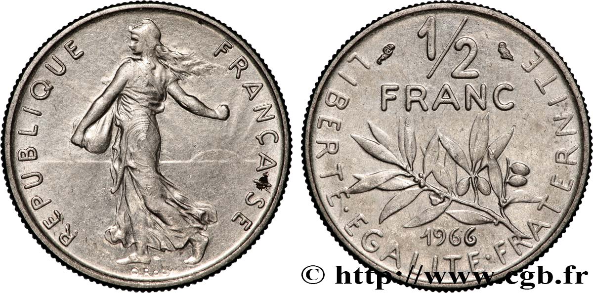 1/2 franc Semeuse 1966 Paris F.198/5 SUP+ 