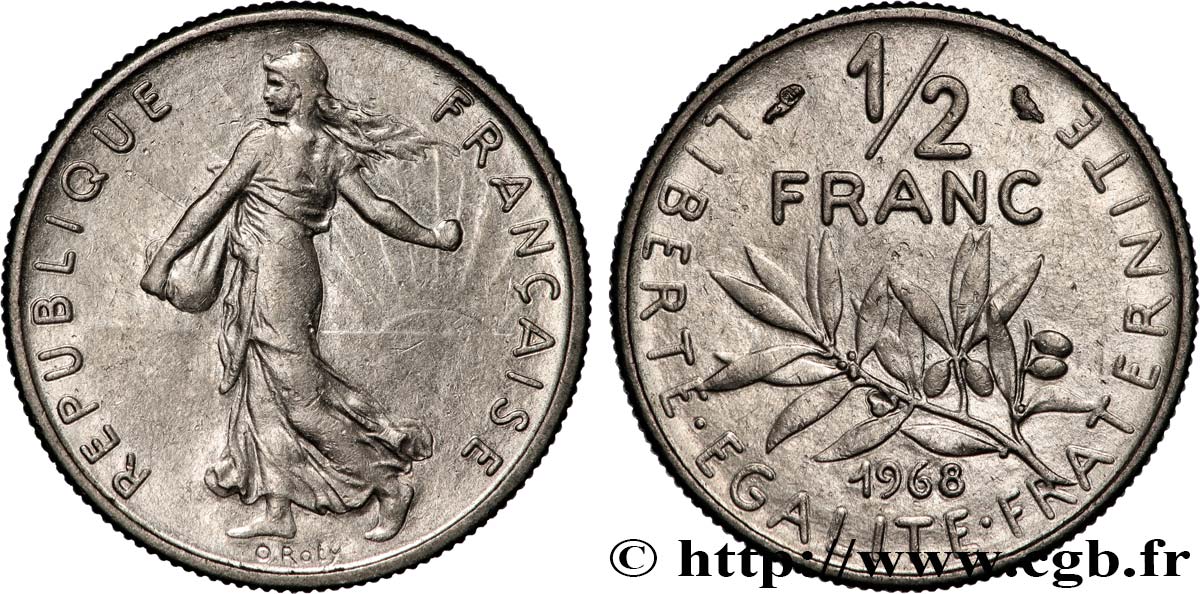 1/2 franc Semeuse 1968 Paris F.198/7 MS 