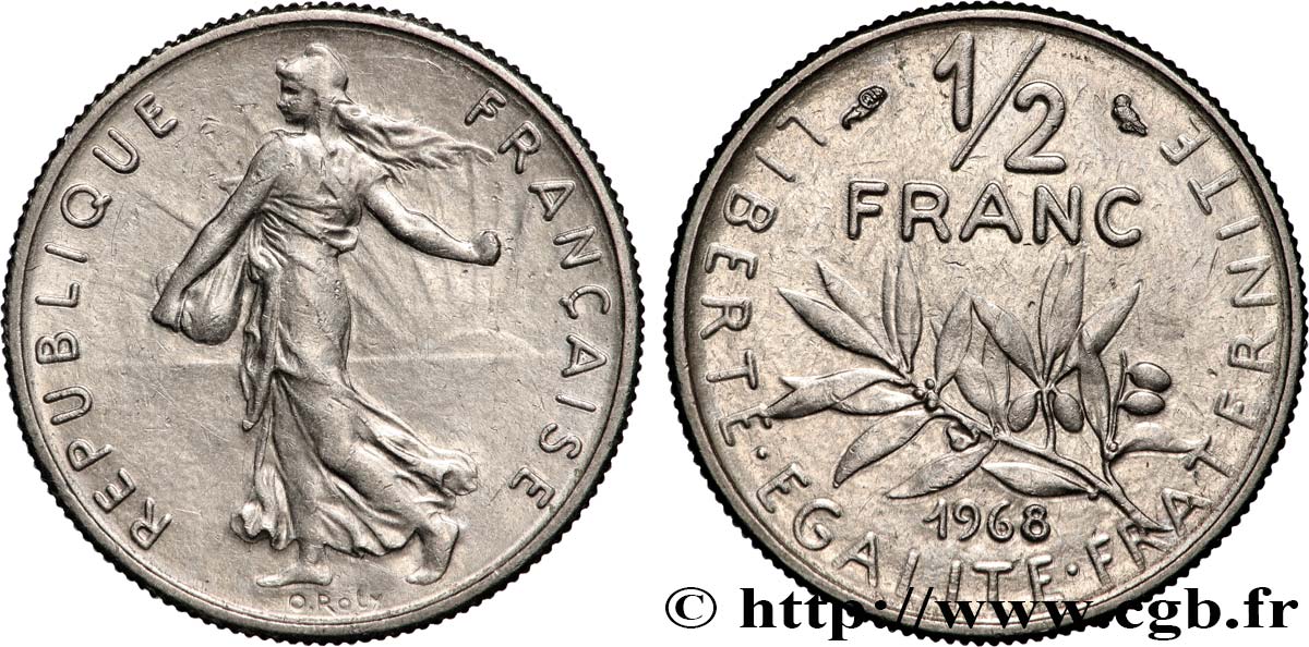 1/2 franc Semeuse 1968 Paris F.198/7 EBC+ 