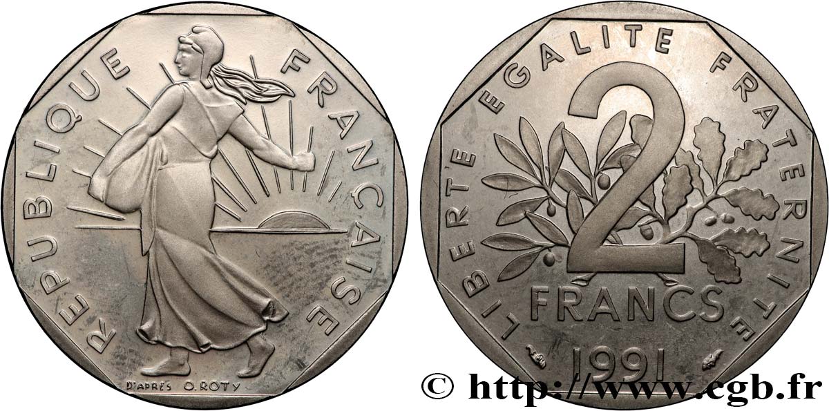 2 francs Semeuse, nickel, BE (Belle Épreuve) 1991 Pessac F.272/15 var. SPL64 
