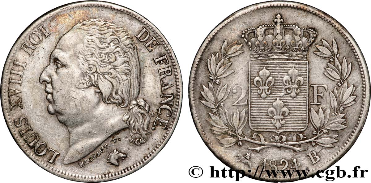 2 francs Louis XVIII 1824 Rouen F.257/52 TTB+ 