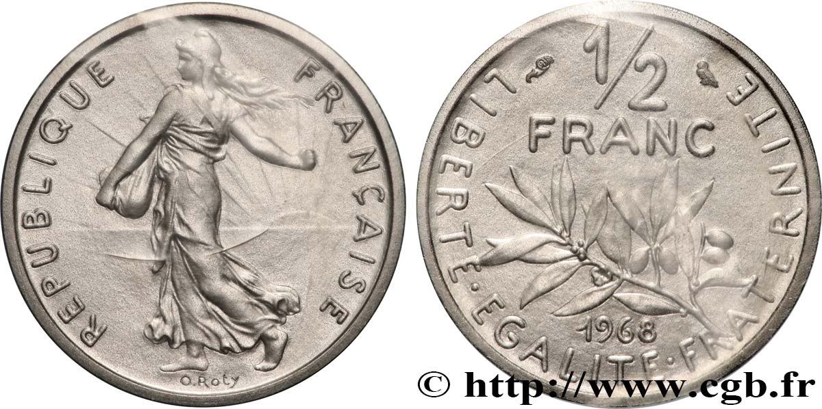 Piéfort nickel de 1/2 franc Semeuse 1968 Paris GEM.91 P1 ST 