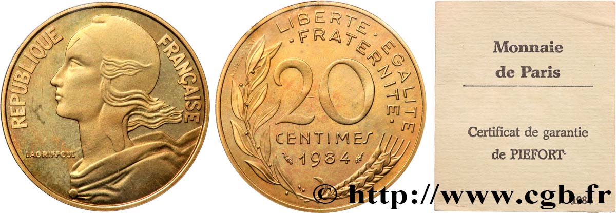 Piéfort Br-Al de 20 centimes Marianne 1984 Pessac GEM.56 P1 ST 