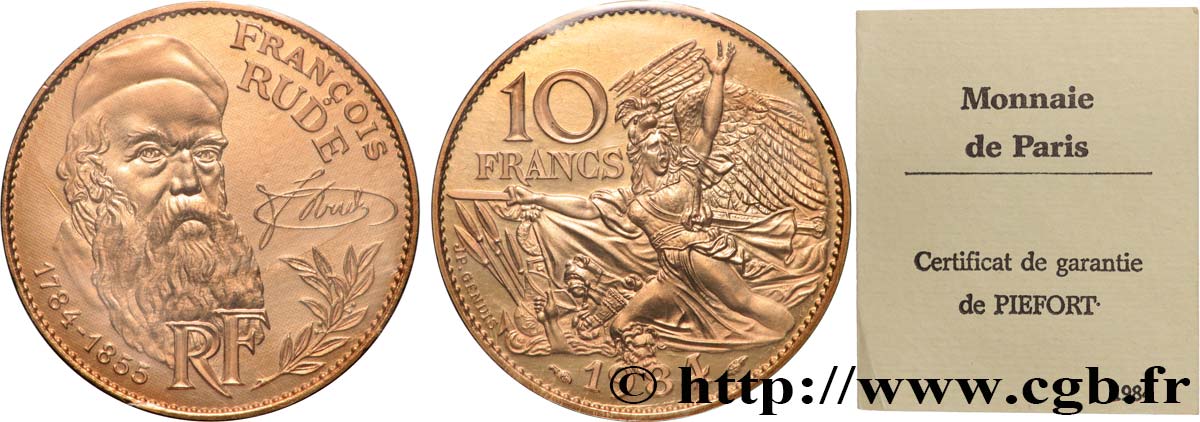 Piéfort Cu-Ni de 10 francs François Rude 1984  GEM.190 P1 MS 