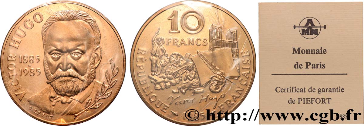 Piéfort Cu-Ni de 10 francs Victor Hugo 1985 Pessac GEM.191 P1 MS 