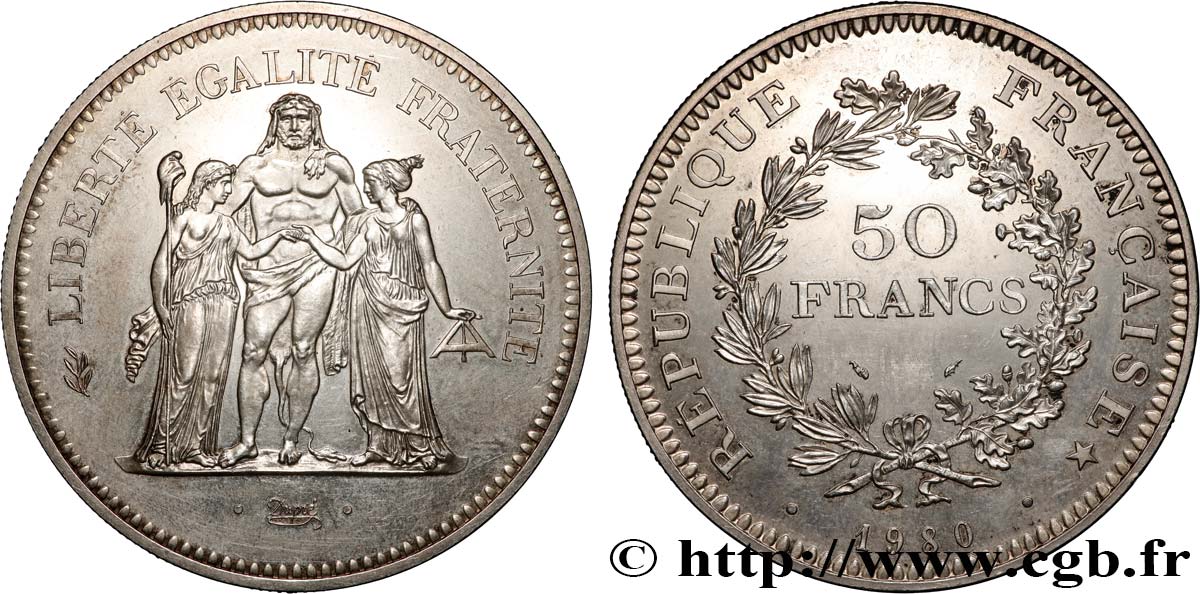 Piéfort Argent de 50 francs Hercule 1980 Pessac GEM.223 P1 MS 