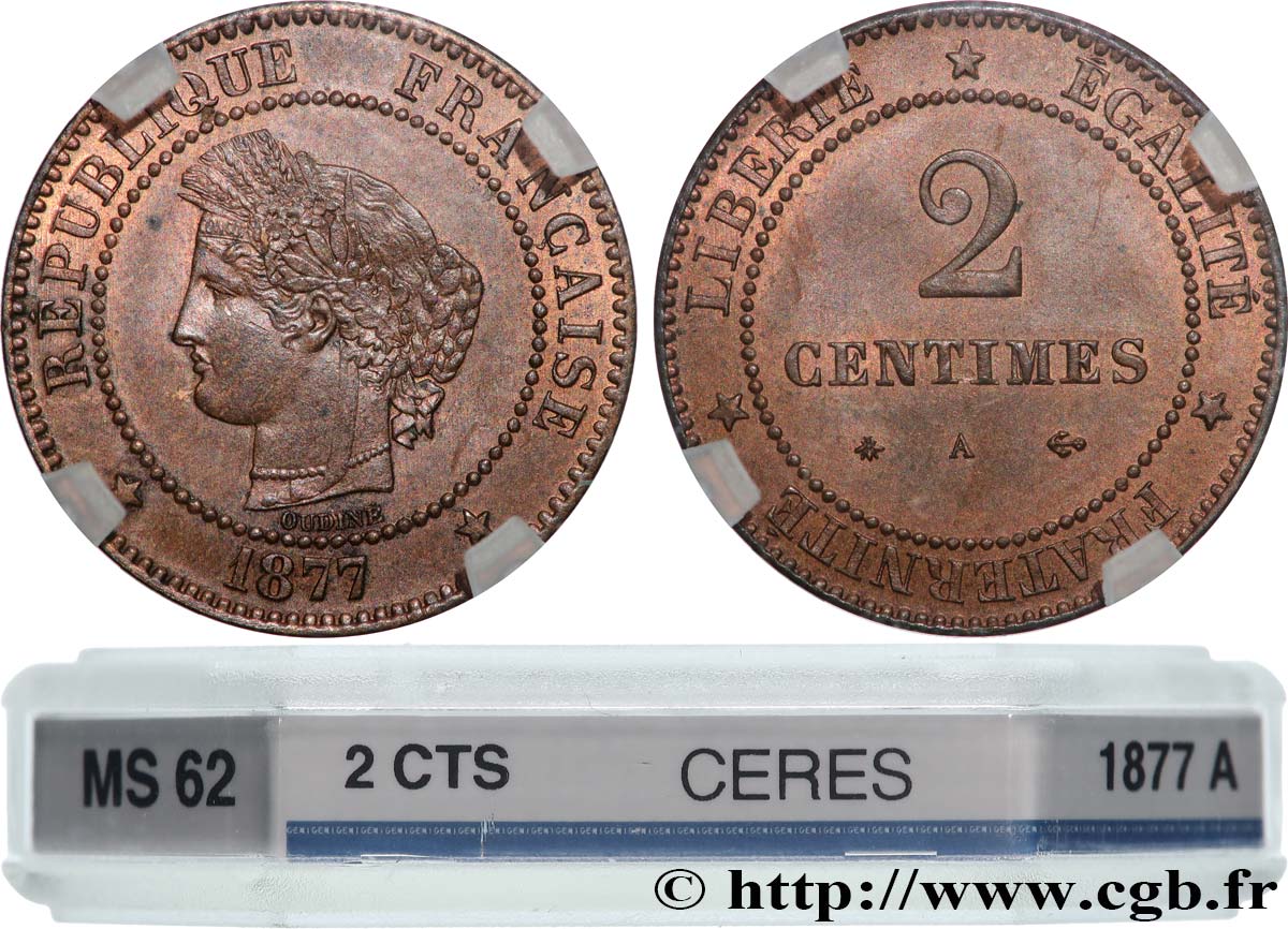 2 centimes Cérès 1877 Paris F.109/2 SUP62 GENI