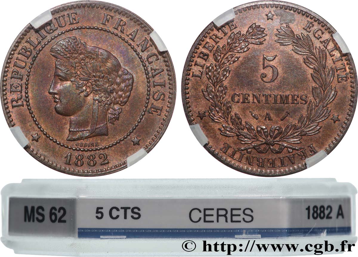 5 centimes Cérès 1882 Paris F.118/23 EBC62 GENI