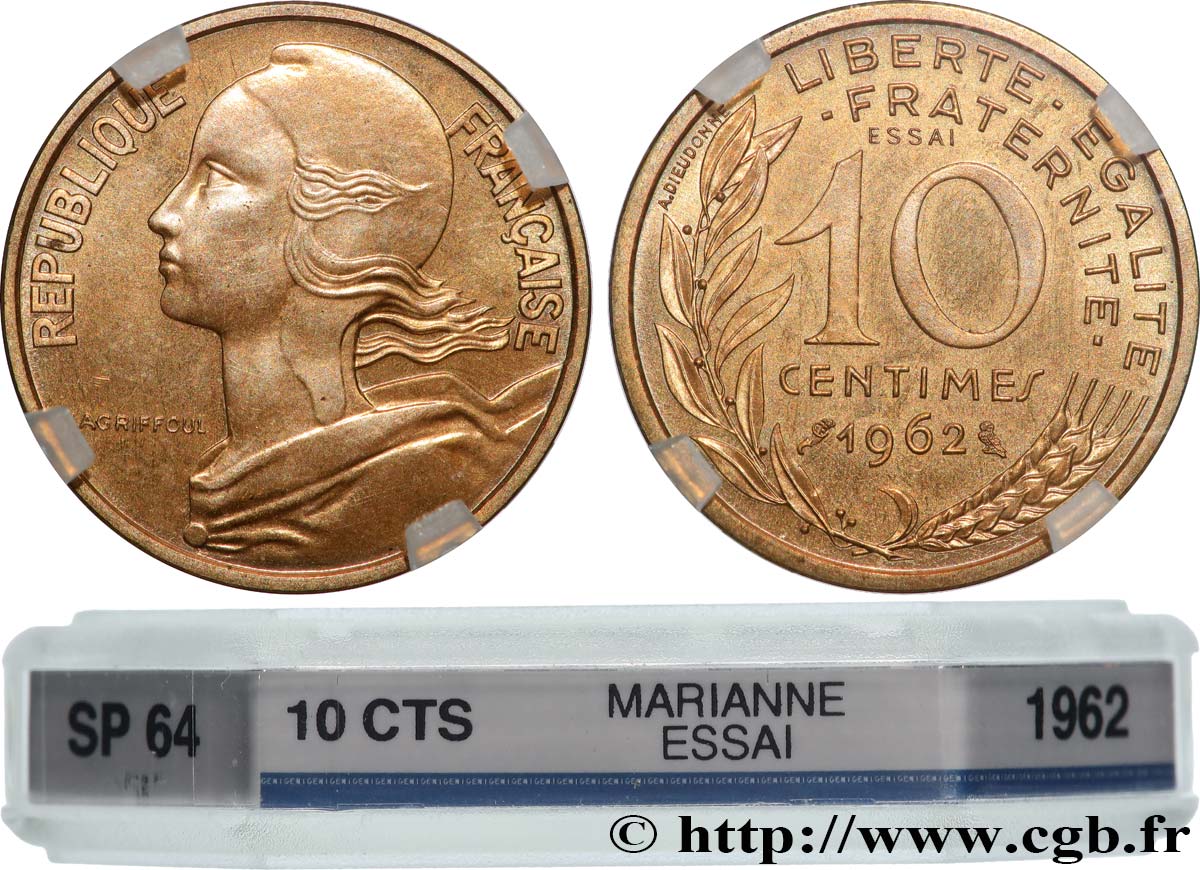 Essai de 10 centimes Marianne 1962 Paris F.144/1 MS64 GENI