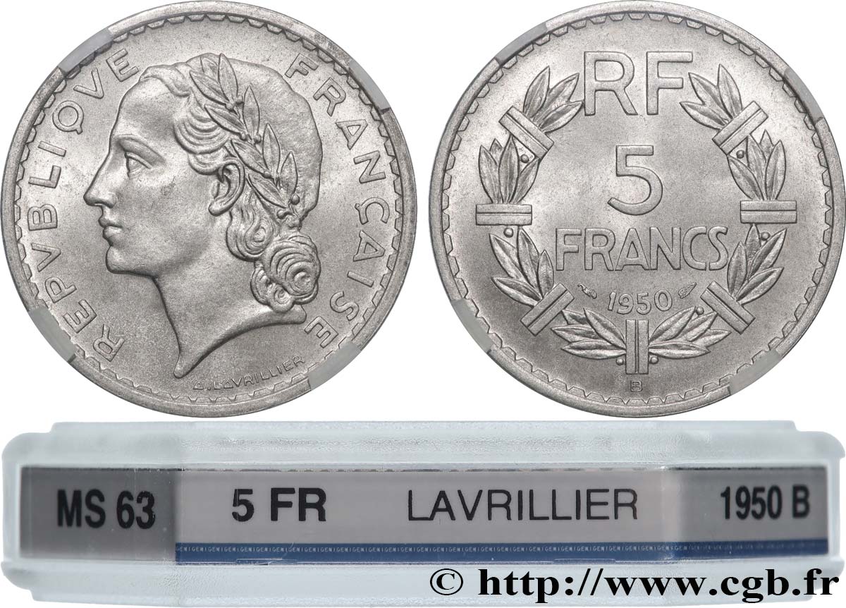 5 francs Lavrillier, aluminium 1950 Beaumont-Le-Roger F.339/21 SPL63 GENI