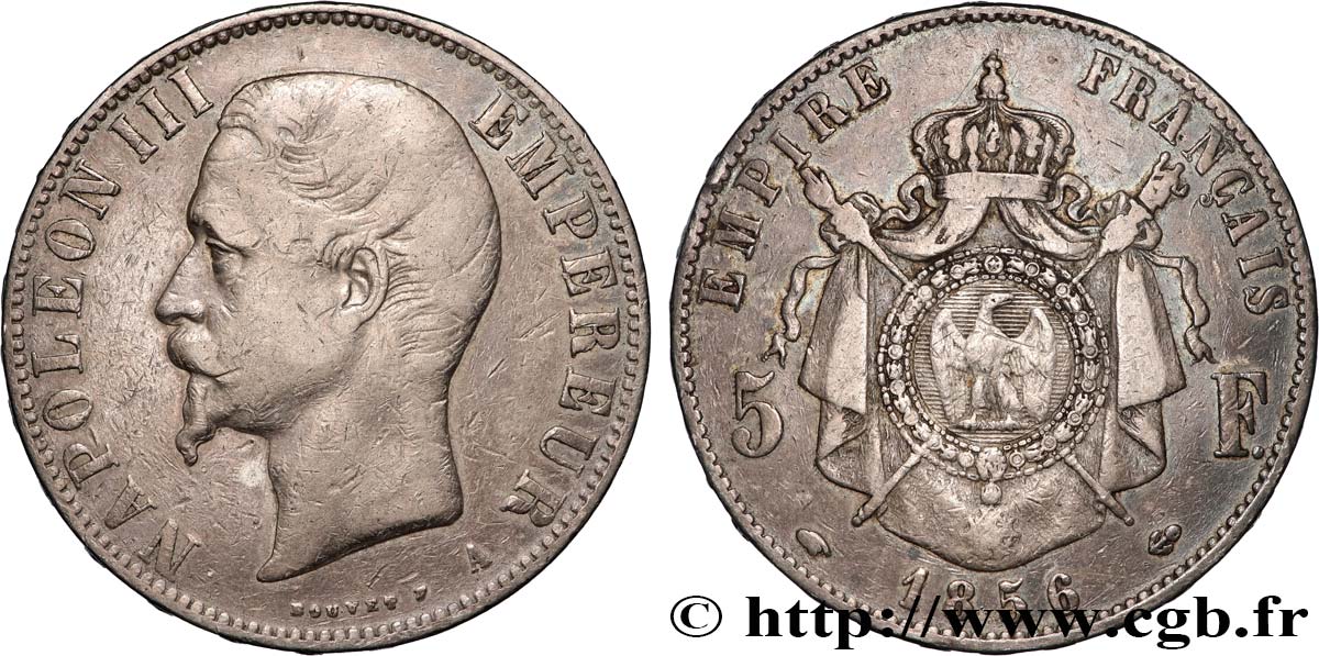 5 francs Napoléon III, tête nue 1856 Paris F.330/6 TB 