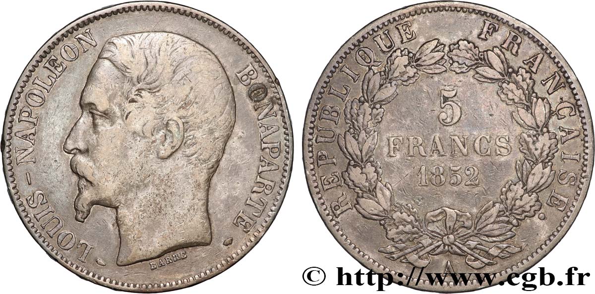 5 francs Louis-Napoléon, 1er type 1852 Paris F.329/1 VF 