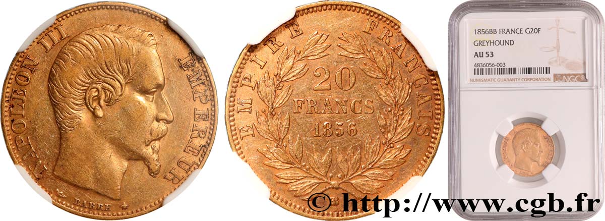 20 francs or Napoléon III, tête nue 1856 Strasbourg F.531/10 SS53 NGC