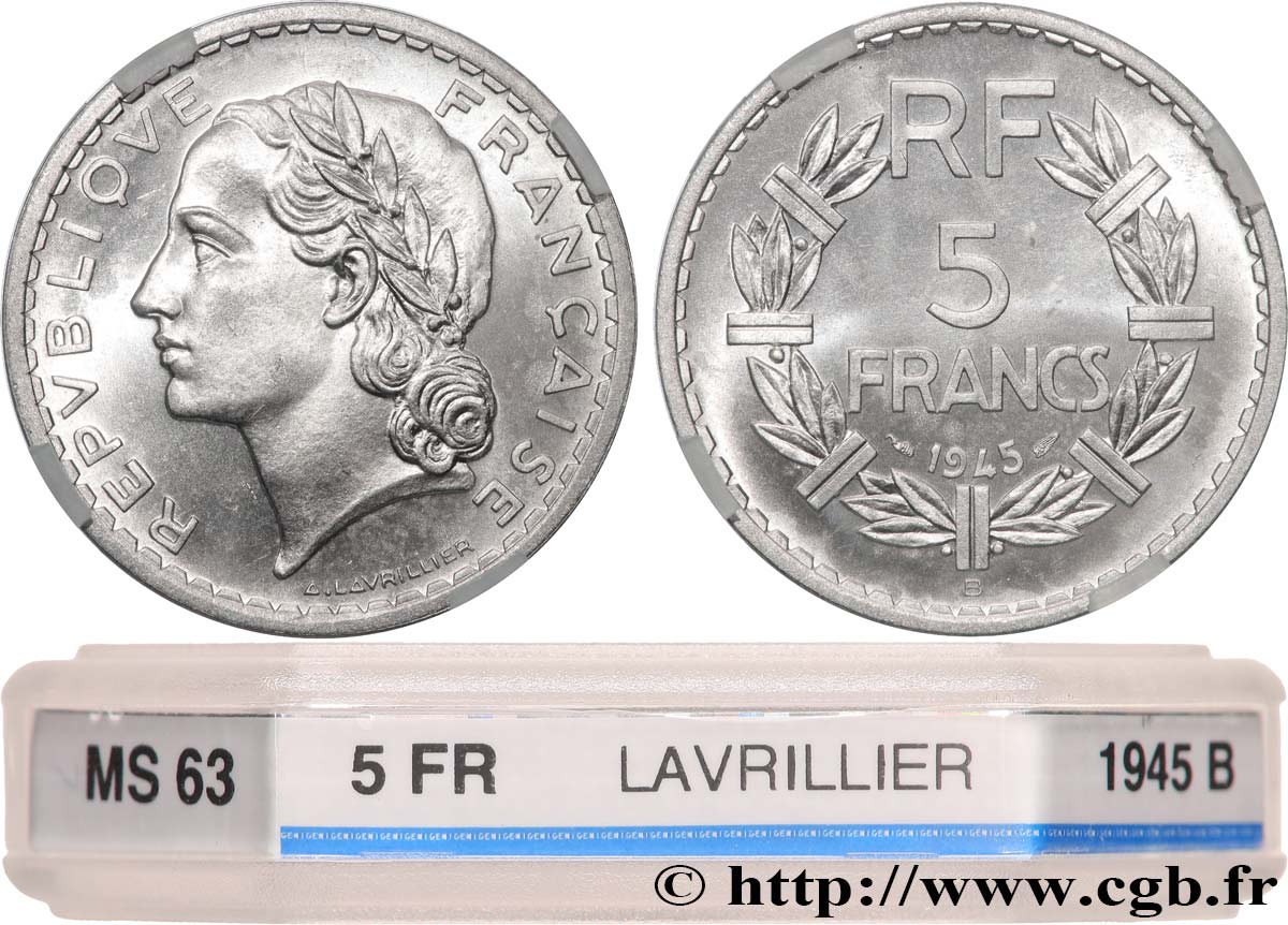 5 francs Lavrillier, aluminium 1945 Beaumont-Le-Roger F.339/4 SPL63 GENI