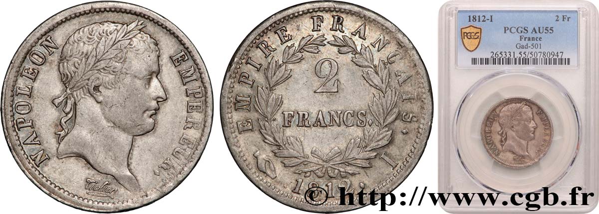 2 francs Napoléon Ier tête laurée, Empire français 1812 Limoges F.255/43 SUP55 PCGS