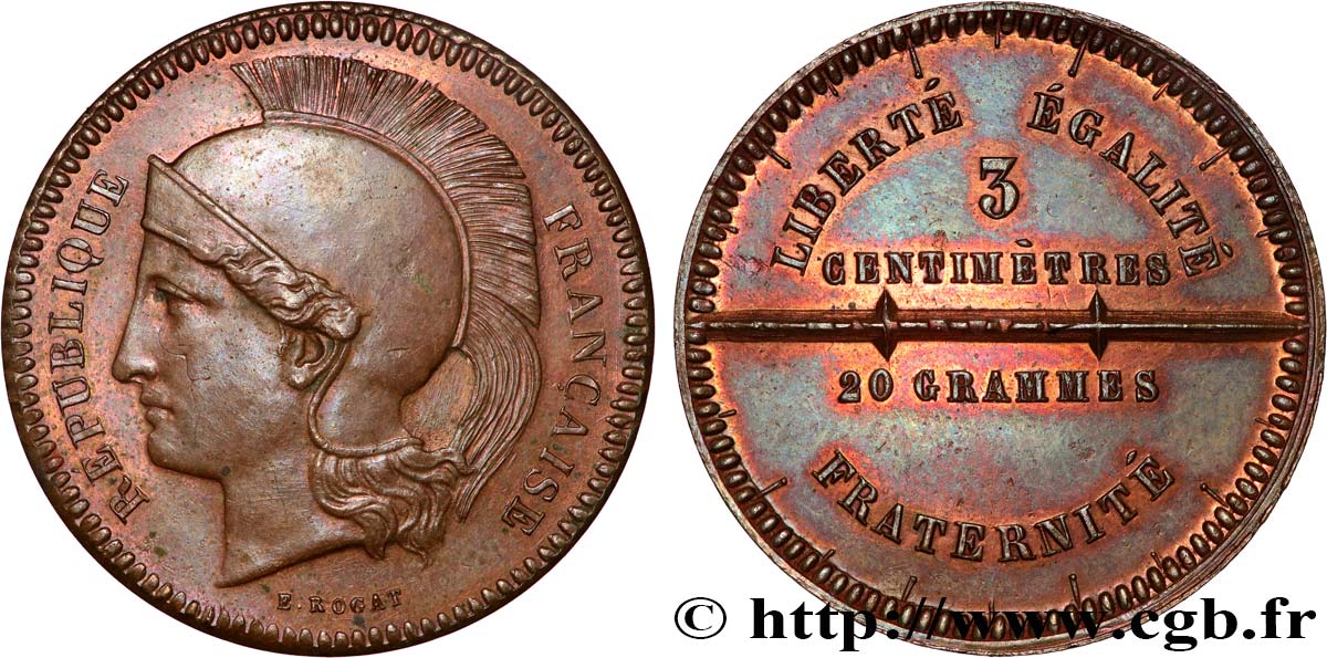 Concours de 10 centimes, essai en cuivre par Rogat, deuxième concours, cinquième revers n.d. Paris VG.3208  EBC62 