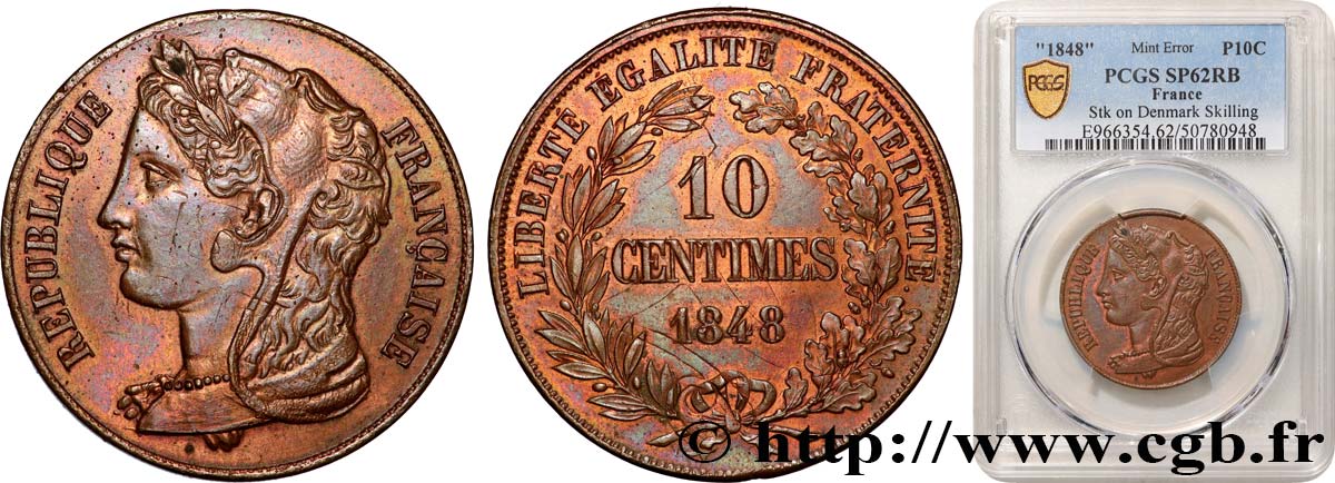 Concours de 10 centimes de Gayrard, deuxième concours 1848 Paris VG.3163 var. SUP62 PCGS