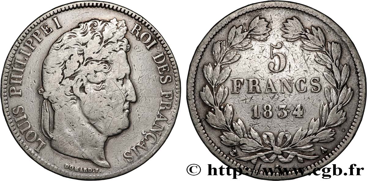 5 francs IIe type Domard 1834 Paris F.324/29 TB 