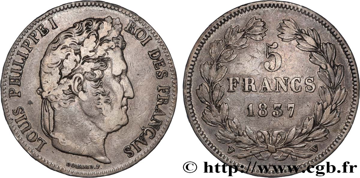 5 francs IIe type Domard 1837 Lille F.324/67 TB 