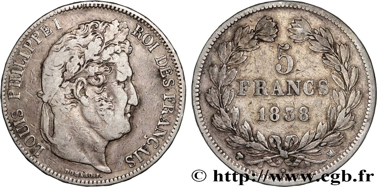 5 francs IIe type Domard 1838 Marseille F.324/73 S 