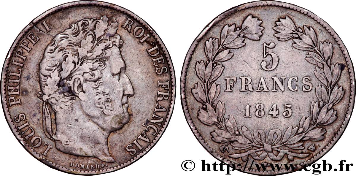 5 francs IIIe type Domard 1845 Lille F.325/9 XF 