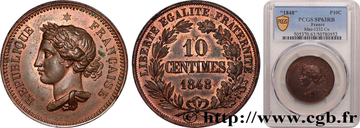 Concours de 10 centimes, essai de Gayrard, troisième concours 1848 Paris Maz.1332  SPL63 PCGS