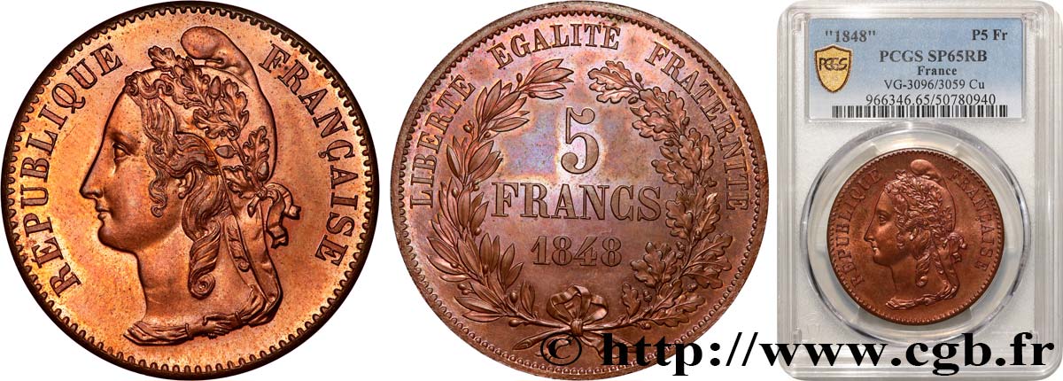 Concours de 5 francs, essai anonyme 1848 Paris VG.3096  FDC65 PCGS