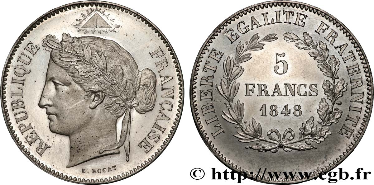 Concours de 5 francs, essai en étain par Rogat 1848 Paris VG.3091 var. SPL63 