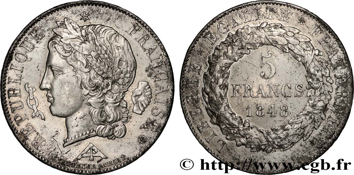 Concours de 5 francs, essai en étain par Vauthier Galle 1848 Paris VG.3094 var. MS 