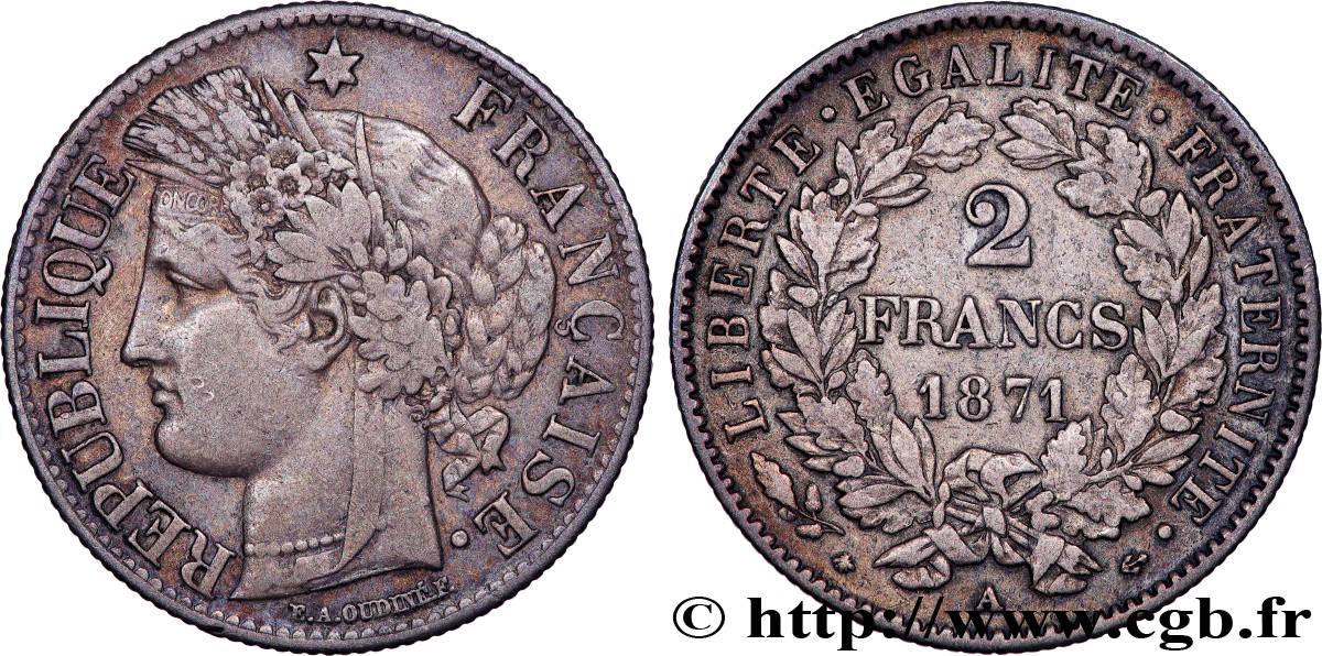 2 francs Cérès, avec légende 1871 Paris F.265/4 MB 