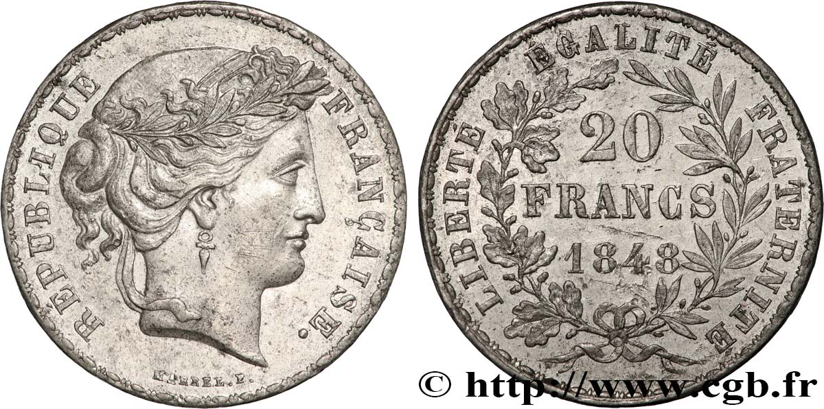 Concours de 20 francs, essai de Marrel 1848 Paris VG.3030 var SPL 