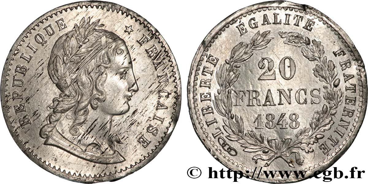 Concours de 20 francs, essai de Magniadas 1848 Paris VG.3028 var AU 