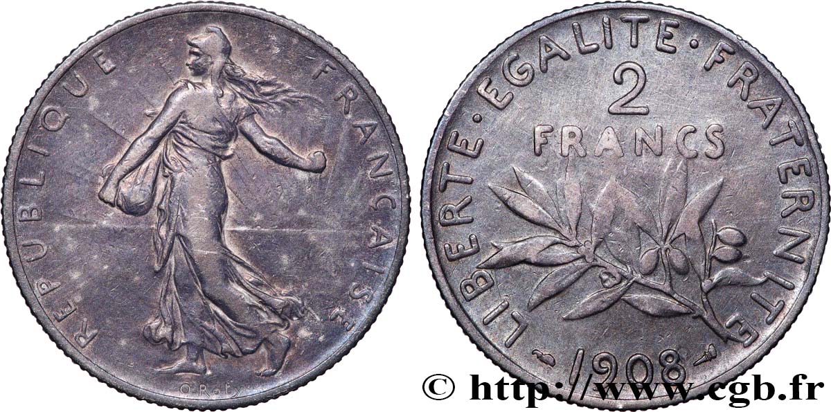 2 francs Semeuse 1908 Paris F.266/10 BC 