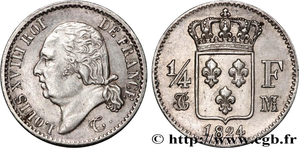 1/4 franc Louis XVIII 1824 Toulouse F.163/34 SS 