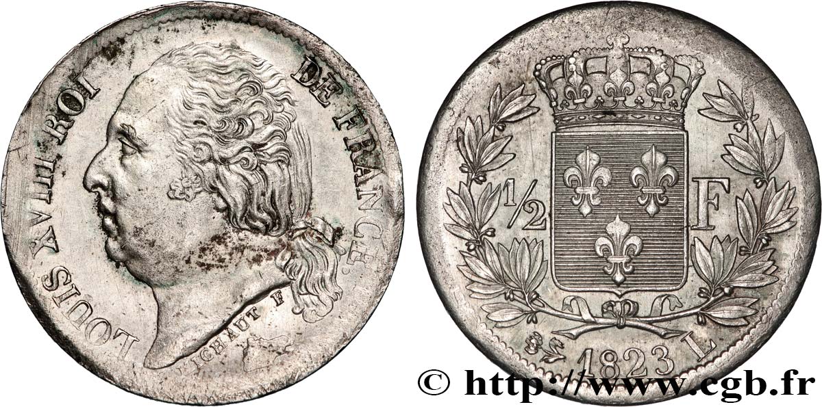 1/2 franc Louis XVIII 1823 Bayonne F.179/39 fVZ 