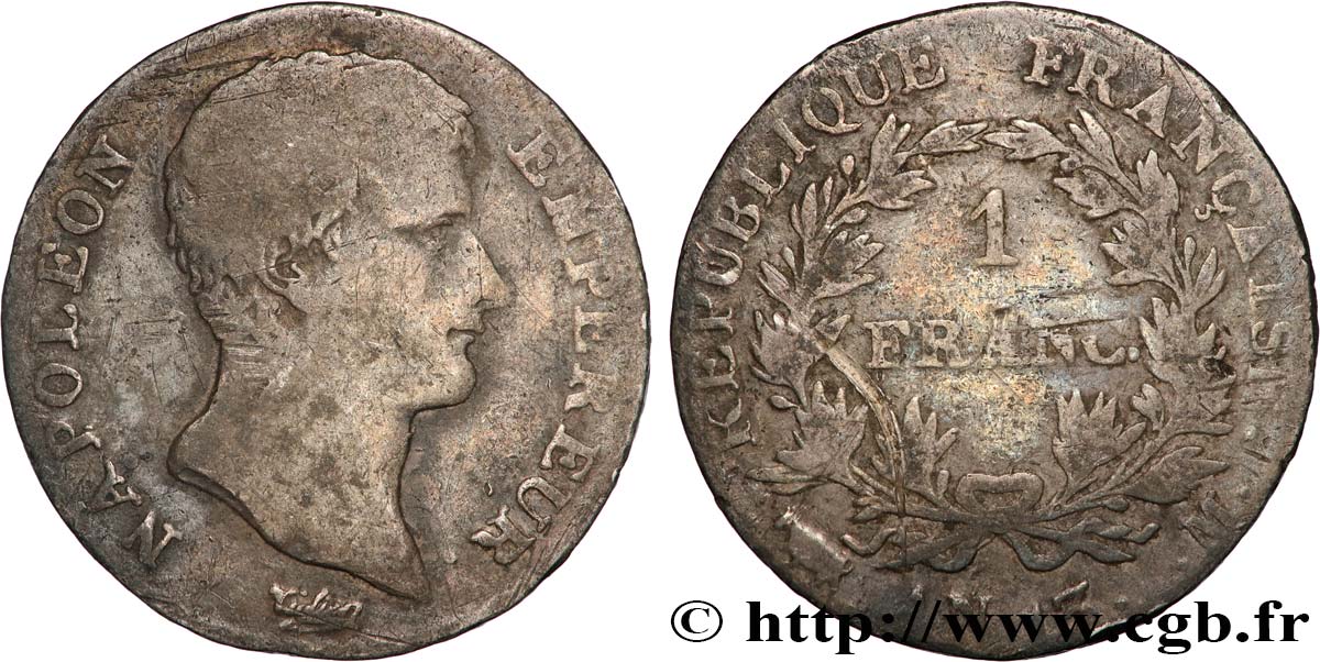 1 franc Napoléon Empereur, Calendrier révolutionnaire 1805 Toulouse F.201/23 RC 