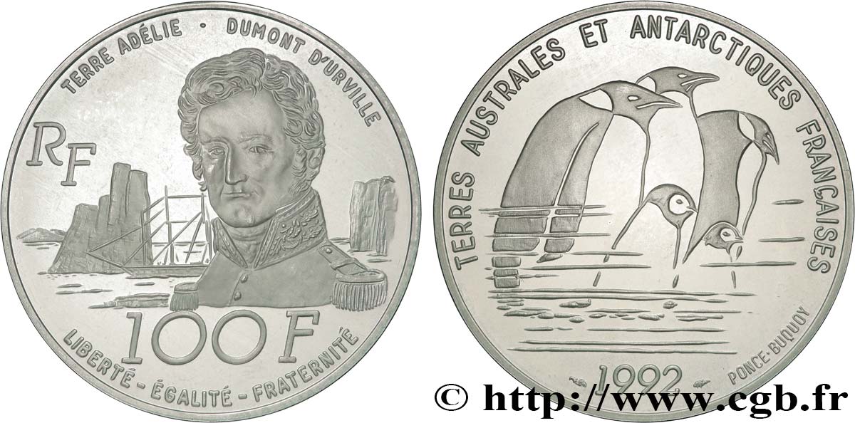 Belle Épreuve 100 francs - Dumont d’Urville/Manchots 1992 Paris F5.1620 1 SC 