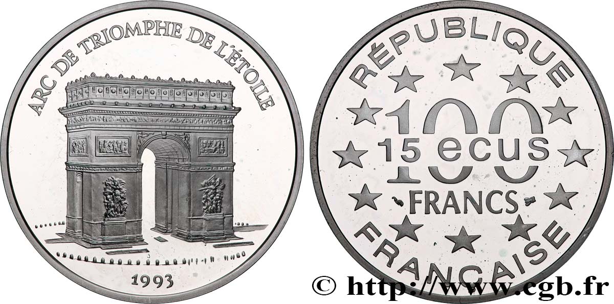 Belle Epreuve 15 écus / 100 francs - Arc de Triomphe (Paris) - Différent Abeille 1993  F.2005 2 MS 