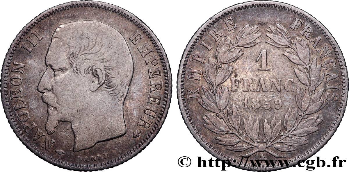 1 franc Napoléon III, tête nue  1859 Paris F.214/12 TB+ 