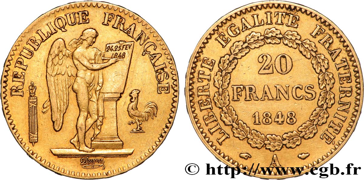 20 francs or Génie, IIe République 1848 Paris F.528/1 MBC 