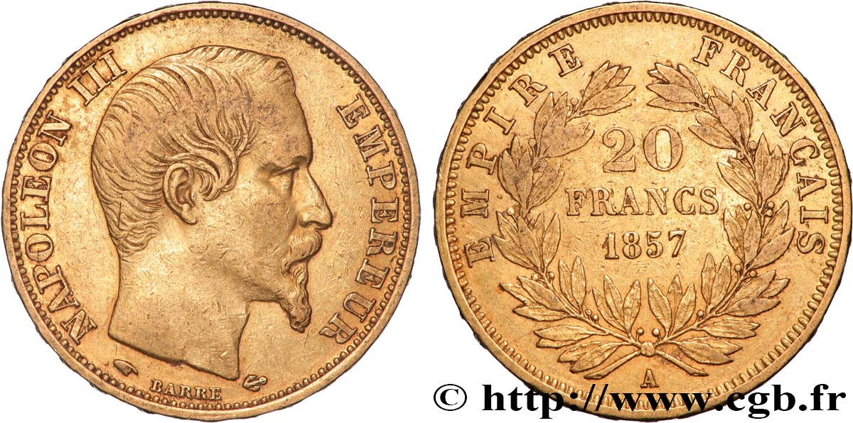 20 francs or Napoléon III, tête nue 1857 Paris F.531/12 XF 